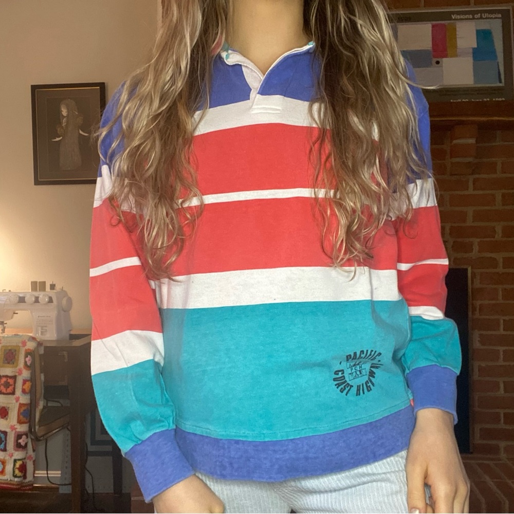 Vintage 90s Pacific Coast Highway Fade Out Oversized Striped Retro Mensw…
